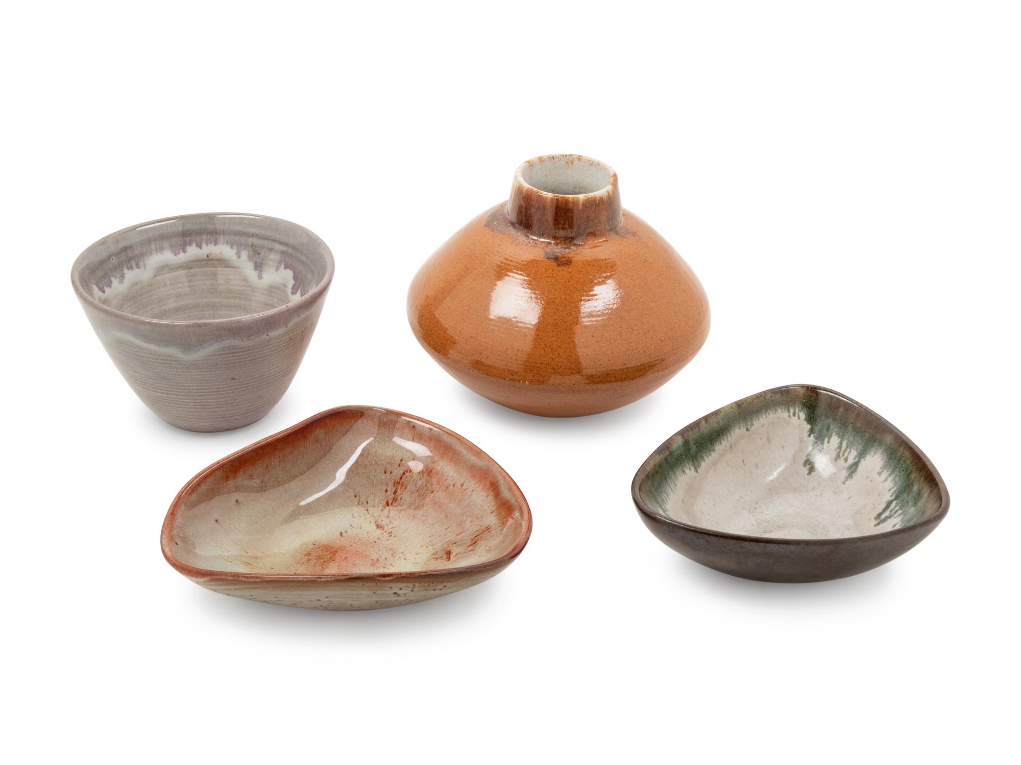 Collection of Four Works; Three Small Bowls and One Vase
