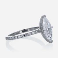 Platinum and Diamond Ring with Pavé Diamonds 1.65 Carat Marquise Diamond, GIA Certified