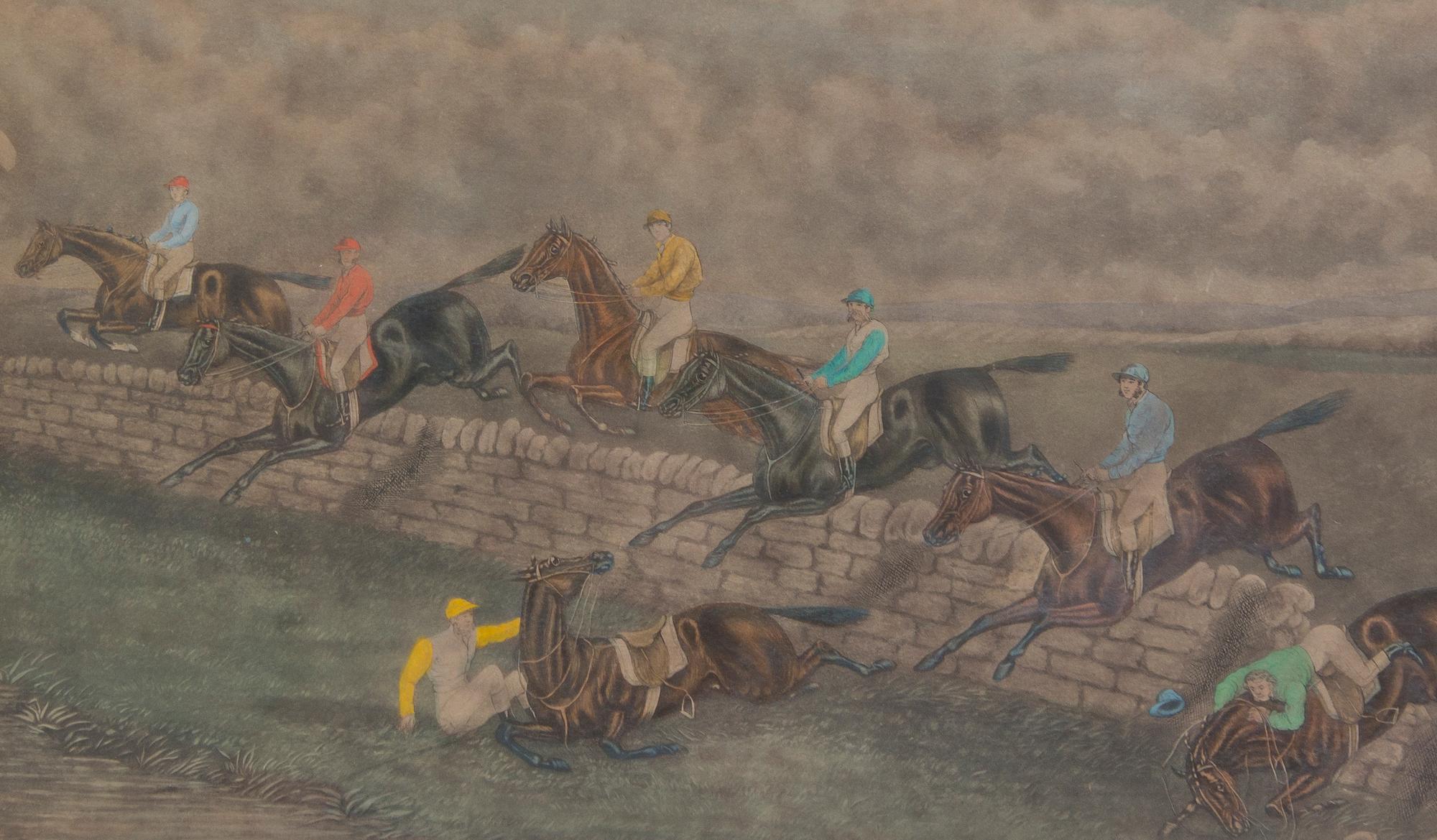 Six English Equestrian Race Prints, Height 7 3/4 x width 13 5/8 inches (visible).