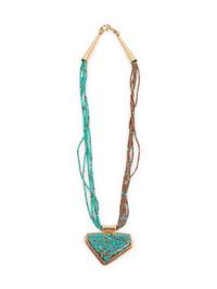 Rolled Turquoise and Heishi Multi-Strand Necklace, with 14k Gold and Turquoise Pendant