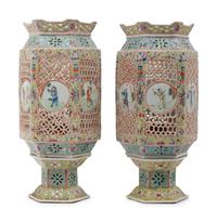 A Pair of Chinese Famille Rose Reticulated Lanterns