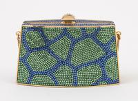 A Judith Leiber Blue and Green Crystal Clutch, 4.5" x 2.75" x 1".