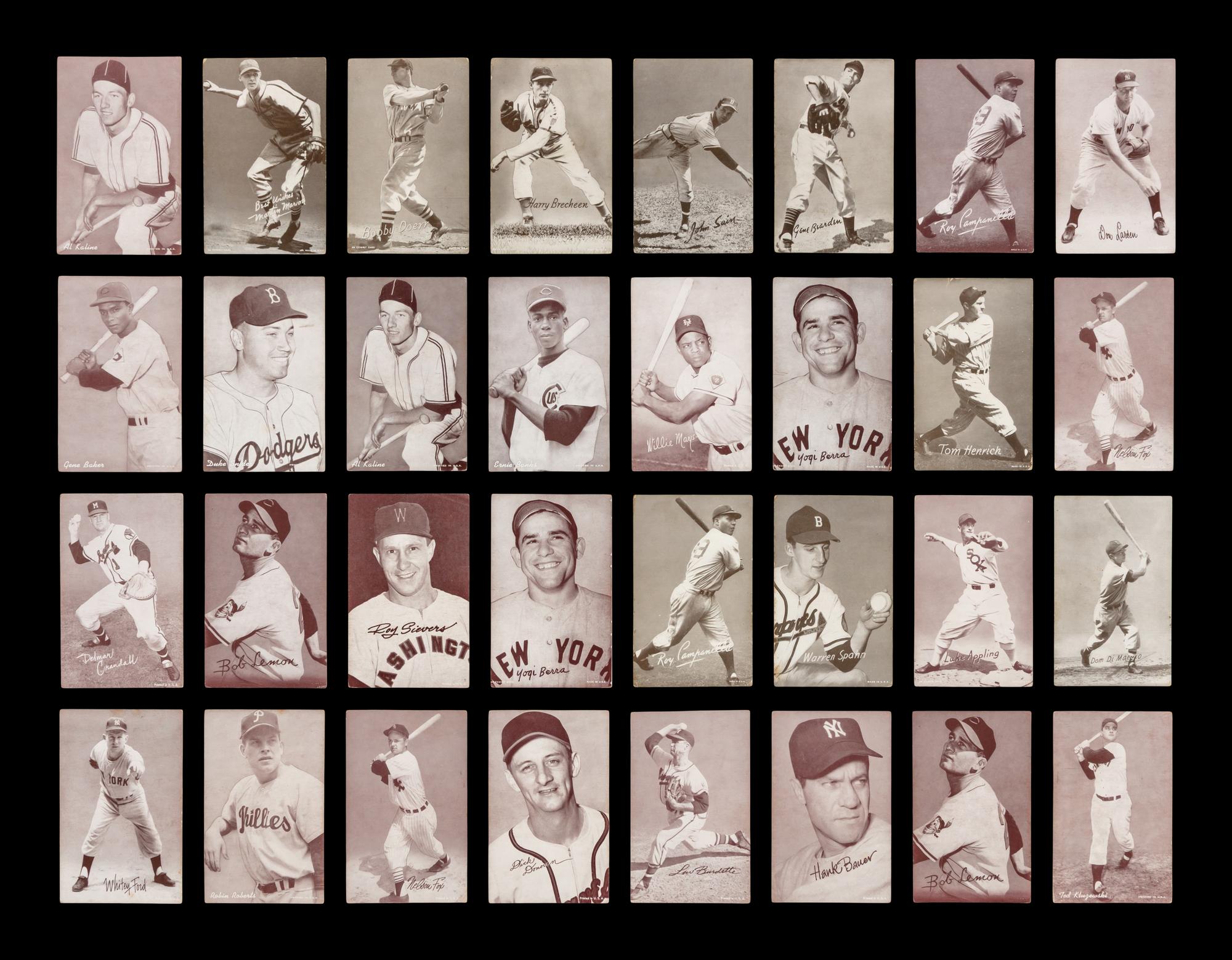 A Collection of 1950s Exhibit Baseball Cards Including Multiple Hall of Famers (62)