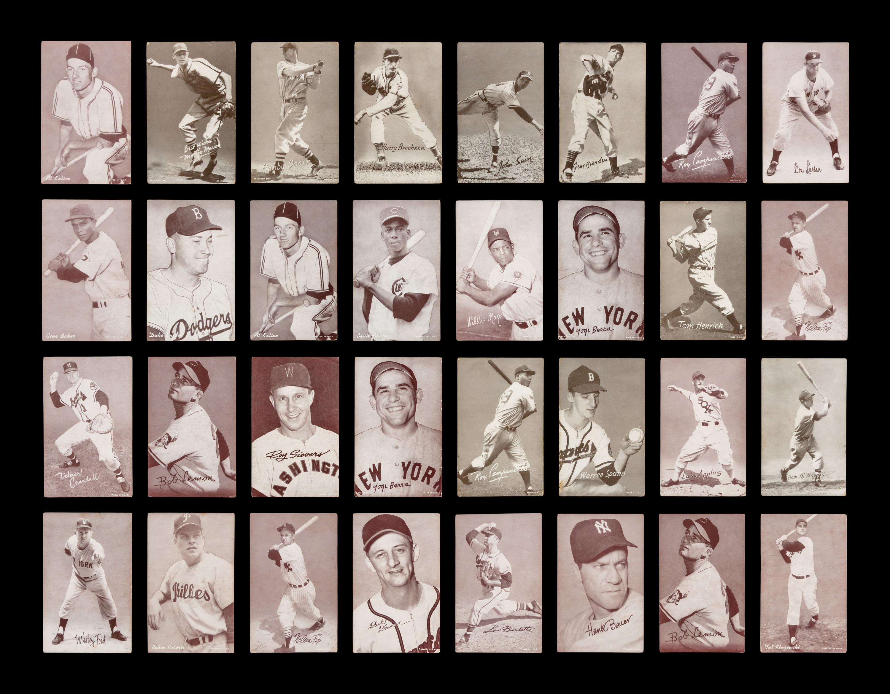 A Collection of 1950s Exhibit Baseball Cards Including Multiple Hall of Famers (62)