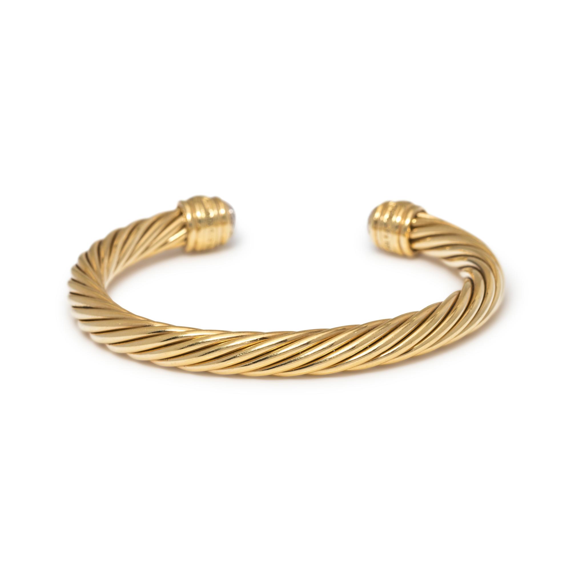 DAVID YURMAN, YELLOW GOLD AND DIAMOND 'CABLE CLASSIC' CUFF BRACELET