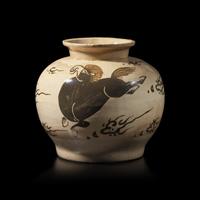 A Chinese Cizhou Slip-Decorated 'Horse' Jar, Ming Dynasty 明 磁州窯天馬罐