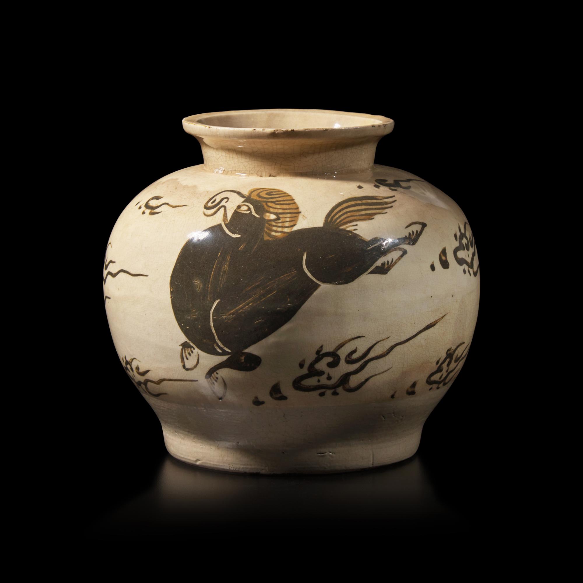 A Chinese Cizhou Slip-Decorated 'Horse' Jar, Ming Dynasty 明 磁州窯天馬罐