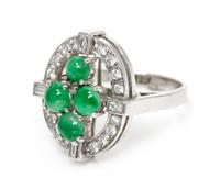An 18 Karat White Gold, Jade and Diamond Ring, 5.00 dwts.