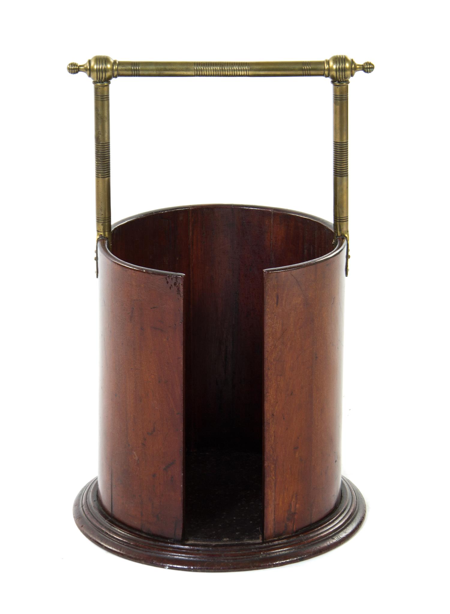 An English Brass Mounted Mahogany Plate Bucket Height 22 7/8 inches. — 19TH CENTURY