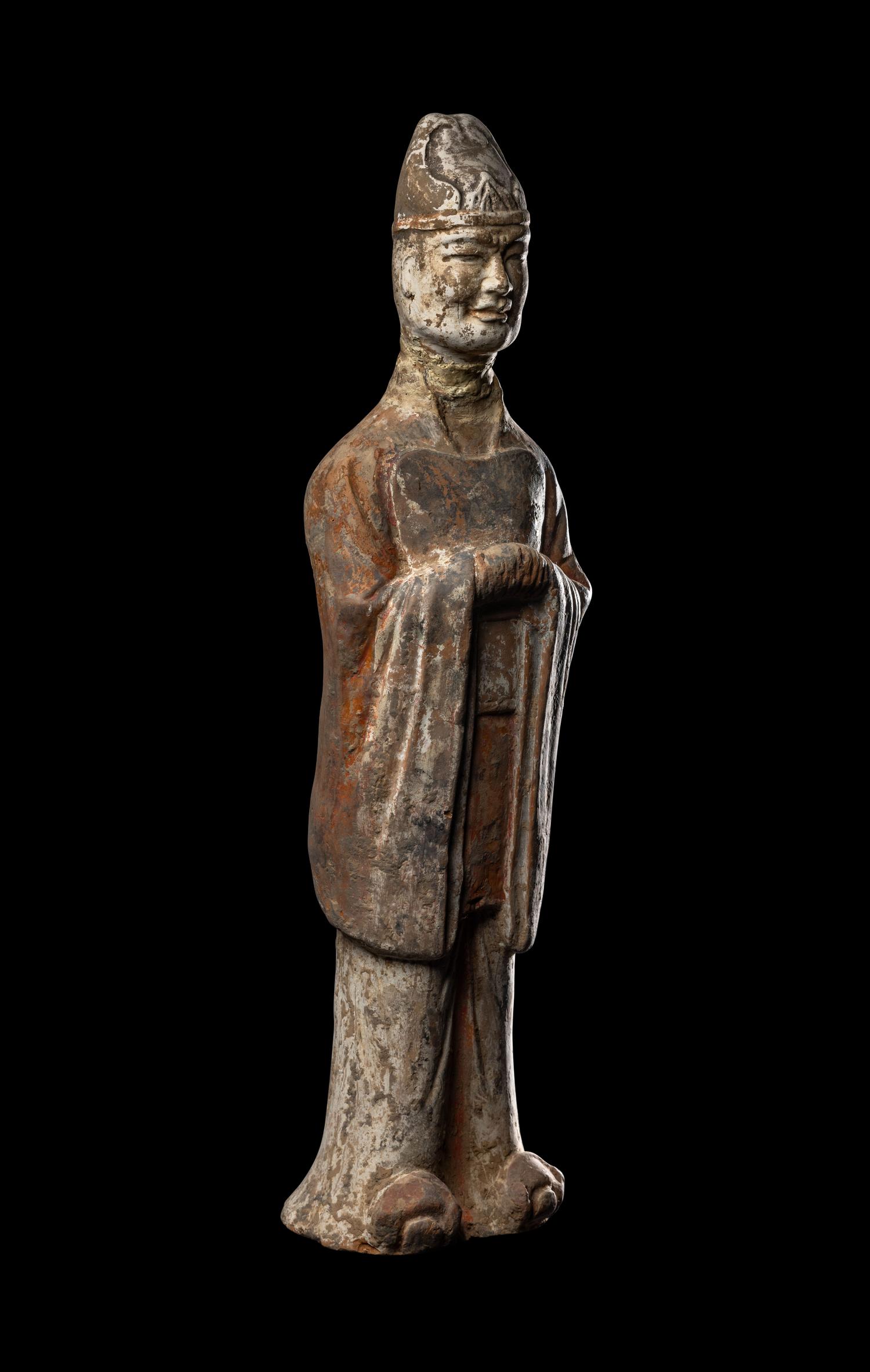 A Chinese Painted Pottery Figure of Standing Official