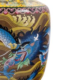 Seven Large Chinese Yellow Ground Cloisonné Enameled Vases