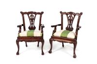 A Pair of George II Style Carved Mahogany Child's Open Armchairs — 20TH CENTURY
