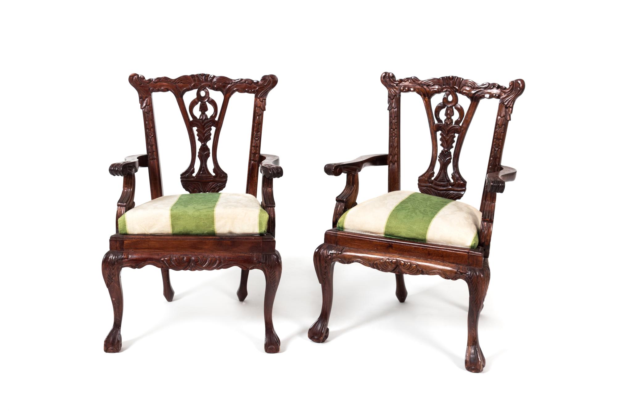 A Pair of George II Style Carved Mahogany Child's Open Armchairs — 20TH CENTURY