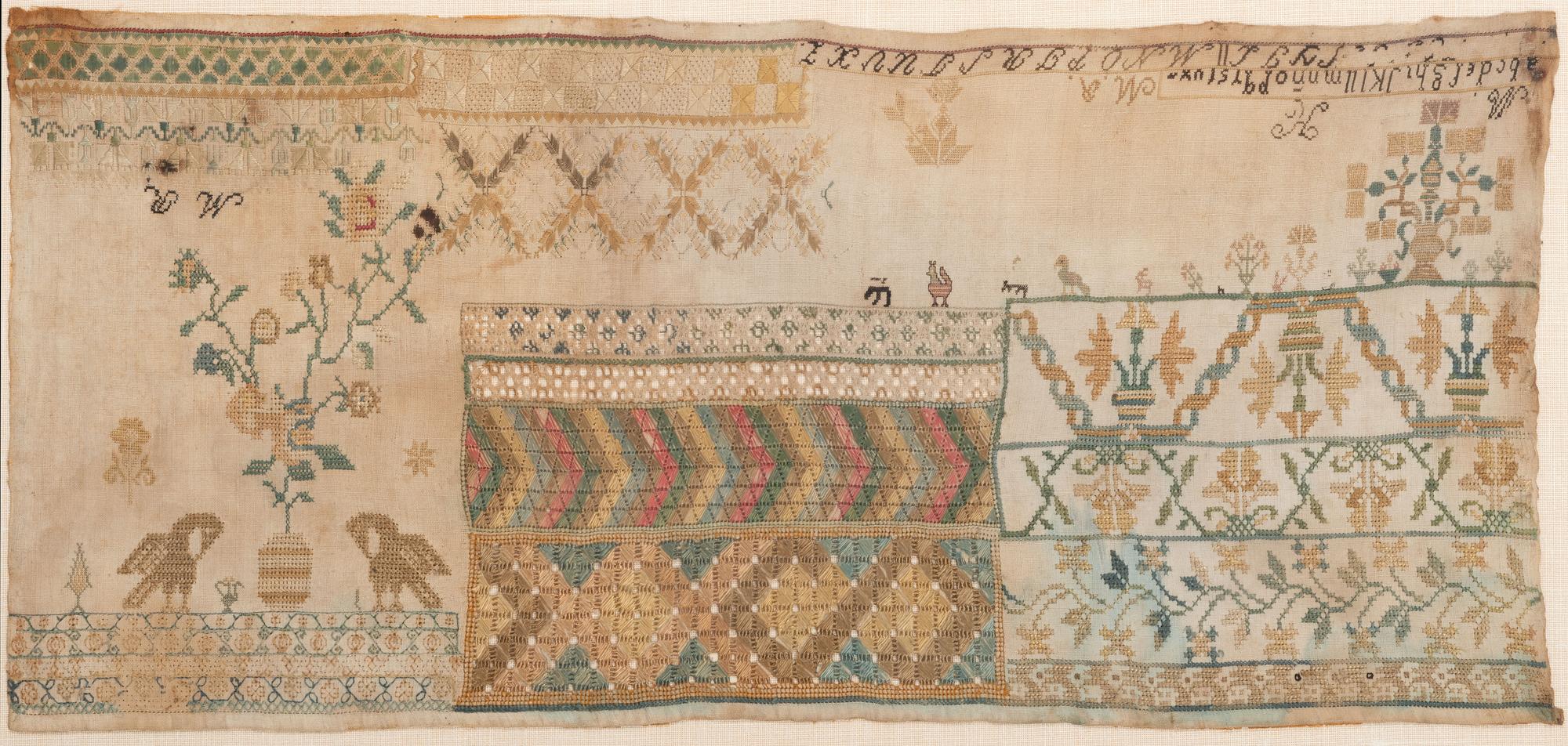 An English Embroidered Needlework Pattern Sampler
