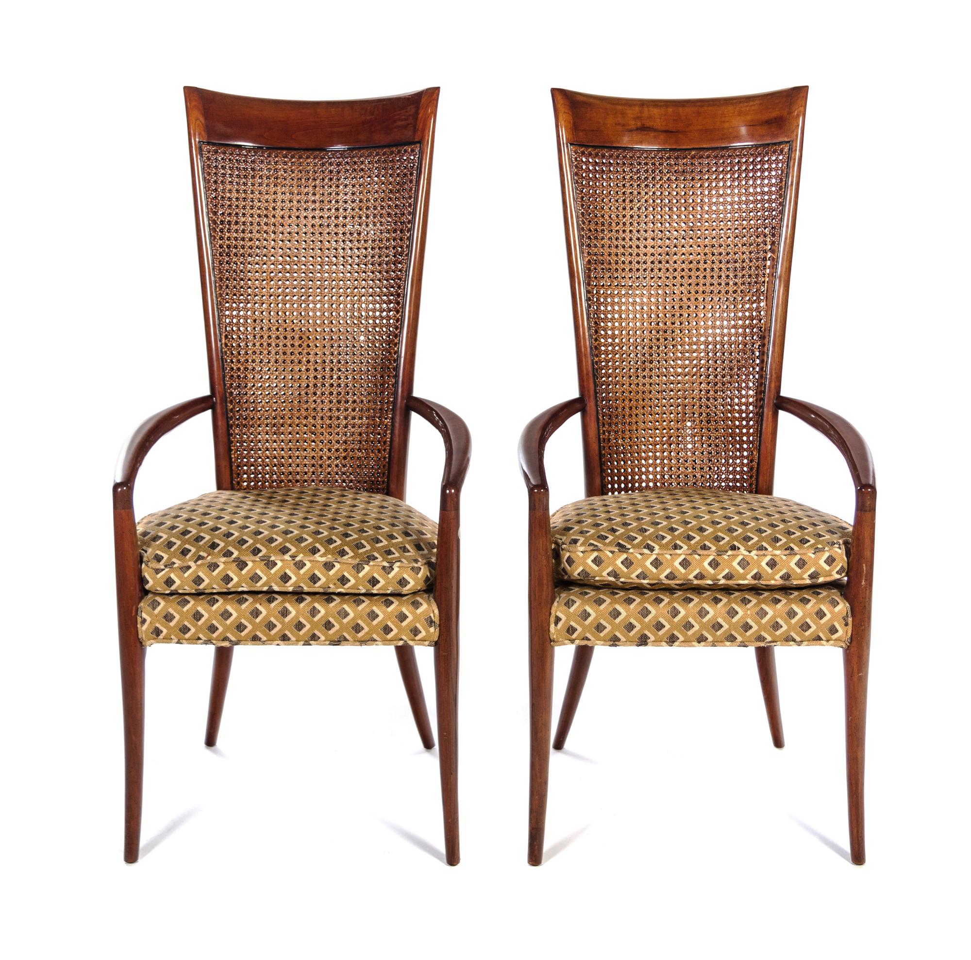 A Pair of Cane-Back Armchairs Height 44 inches.