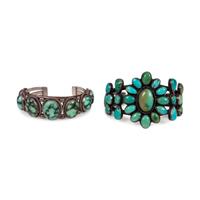 Pair of Navajo Silver and Turquoise Cuff Bracelets
