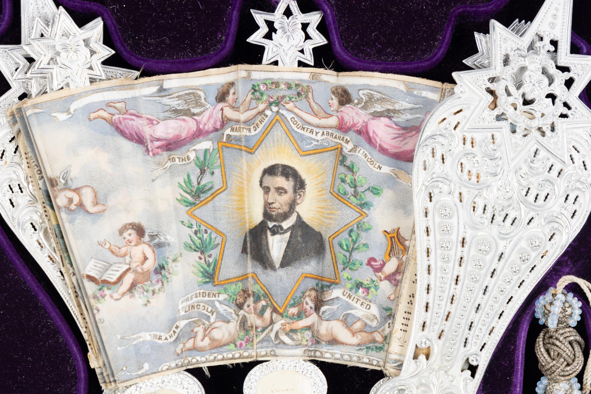 [LINCOLN MOURNING]. A unique Lincoln mourning fan produced for display at the 1867 Paris Exposition. Habana/Paris: Designed by August E. A. Luce for Bartolomé Crespo De Borbon, 1866.
