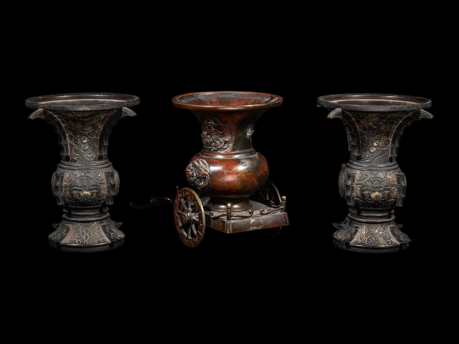 Three Japanese Bronze Vases
