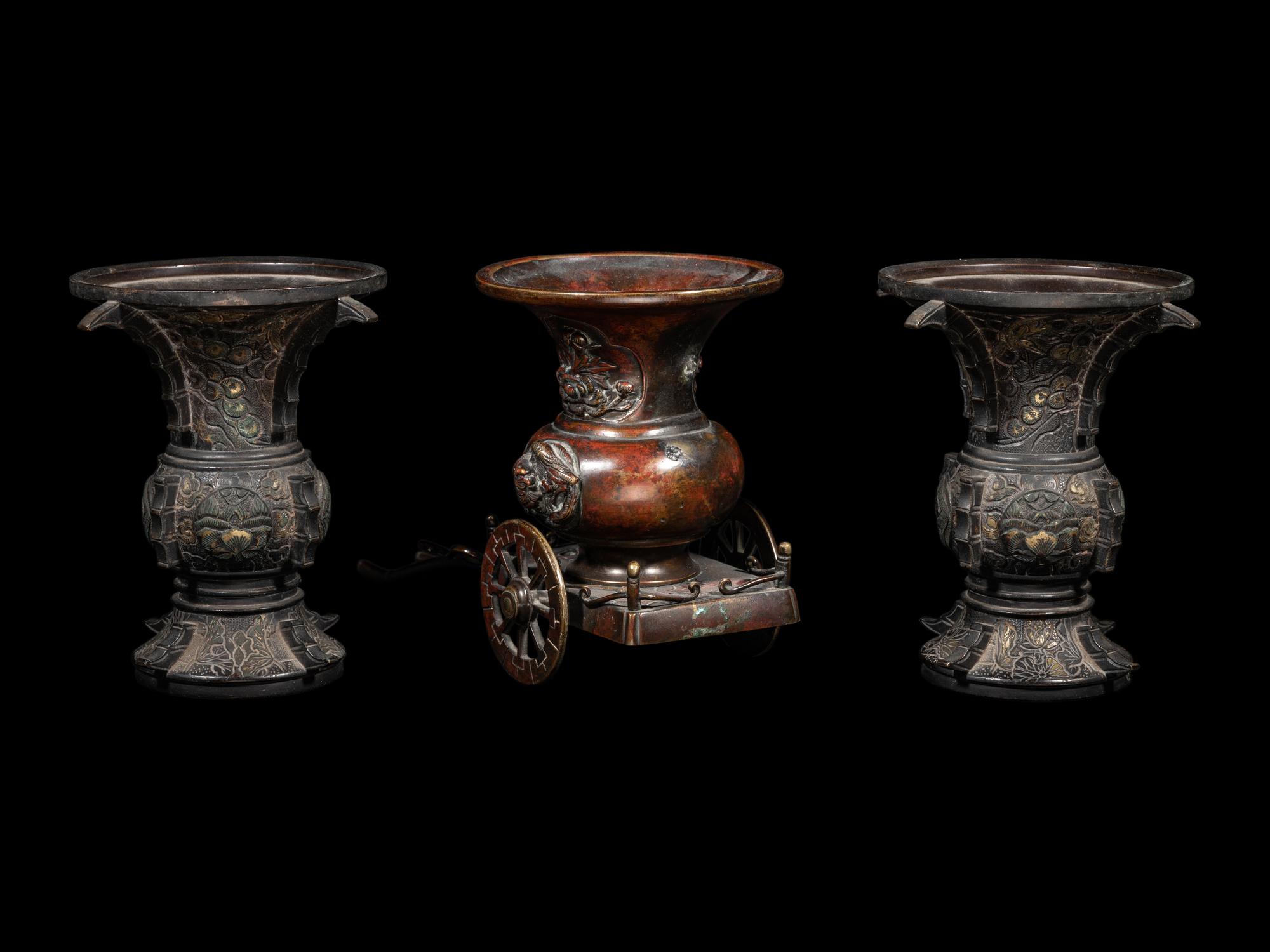 Three Japanese Bronze Vases