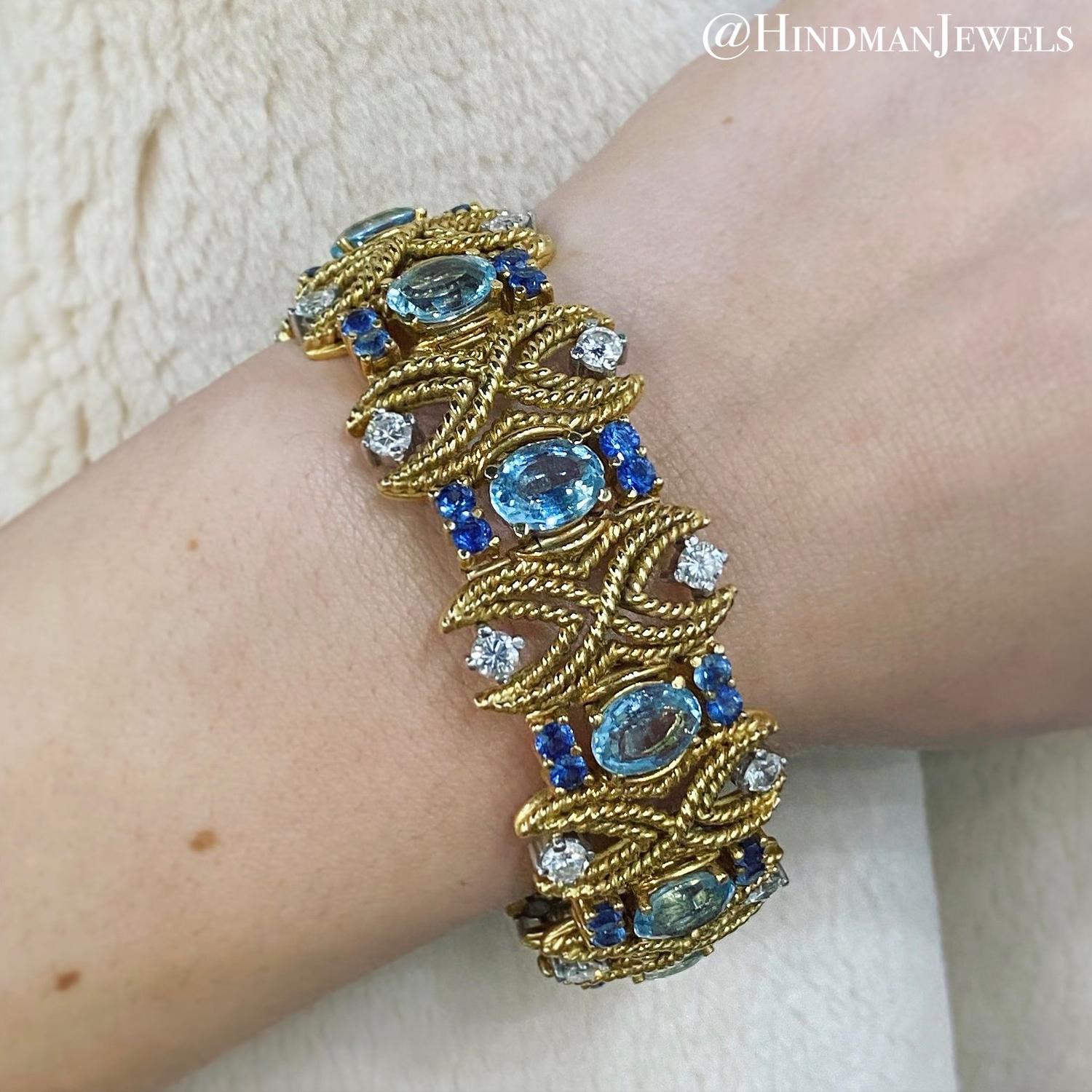 AQUAMARINE, DIAMOND AND SAPPHIRE BRACELET