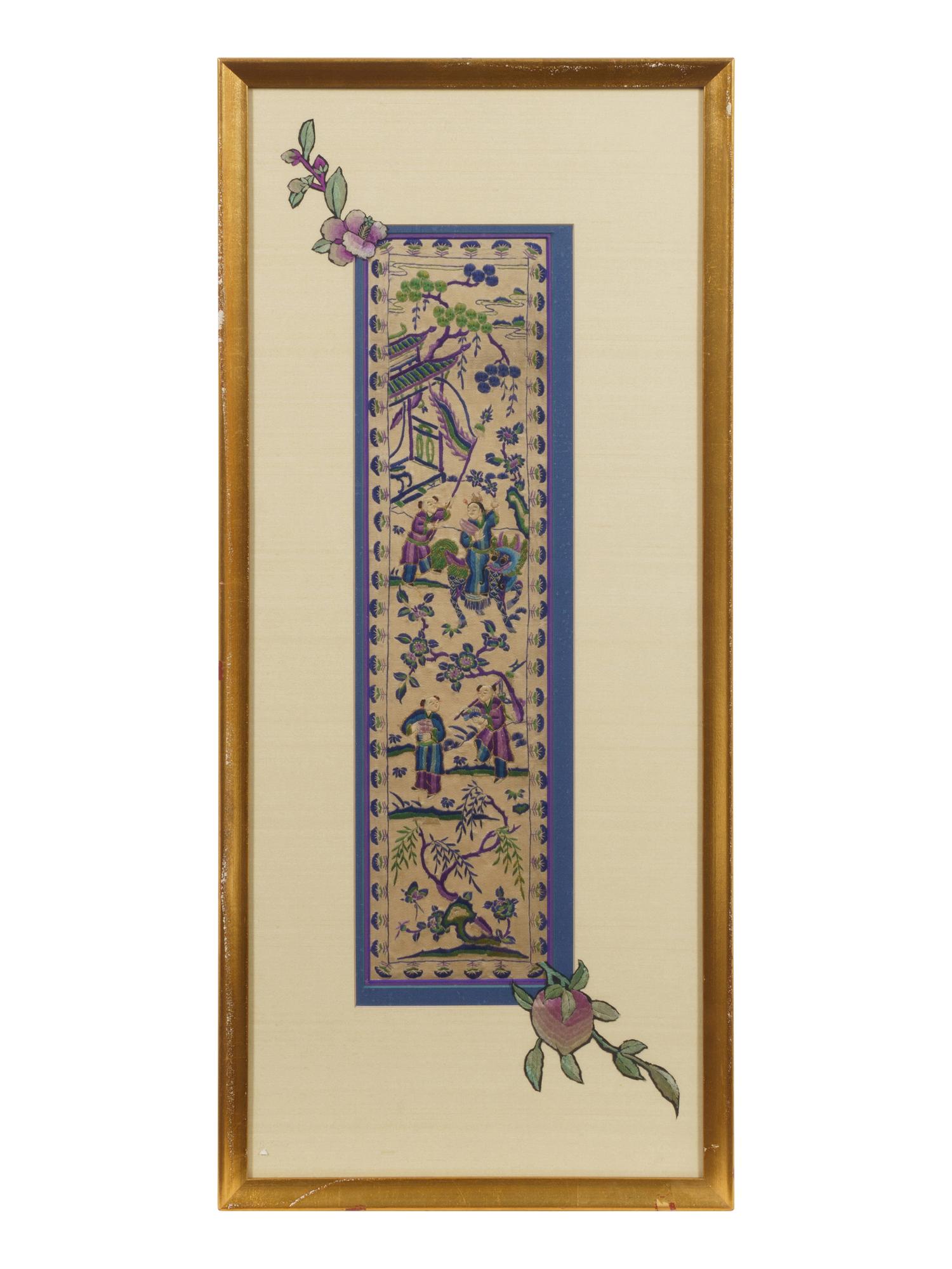 Three Chinese Embroidered and Woven Silk Panels