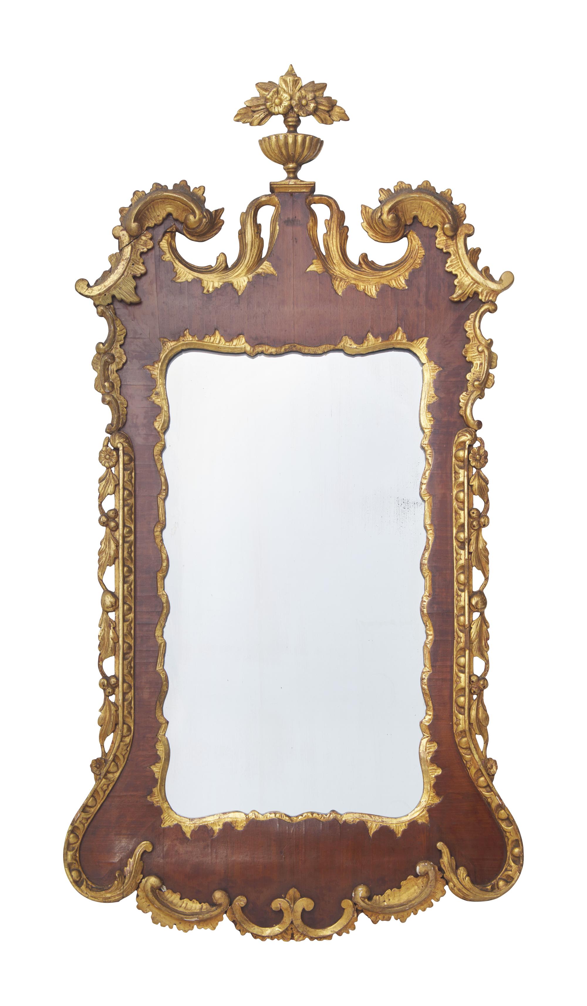 A Chippendale Parcel-Gilt And Mahogany-Veneered Looking Glass