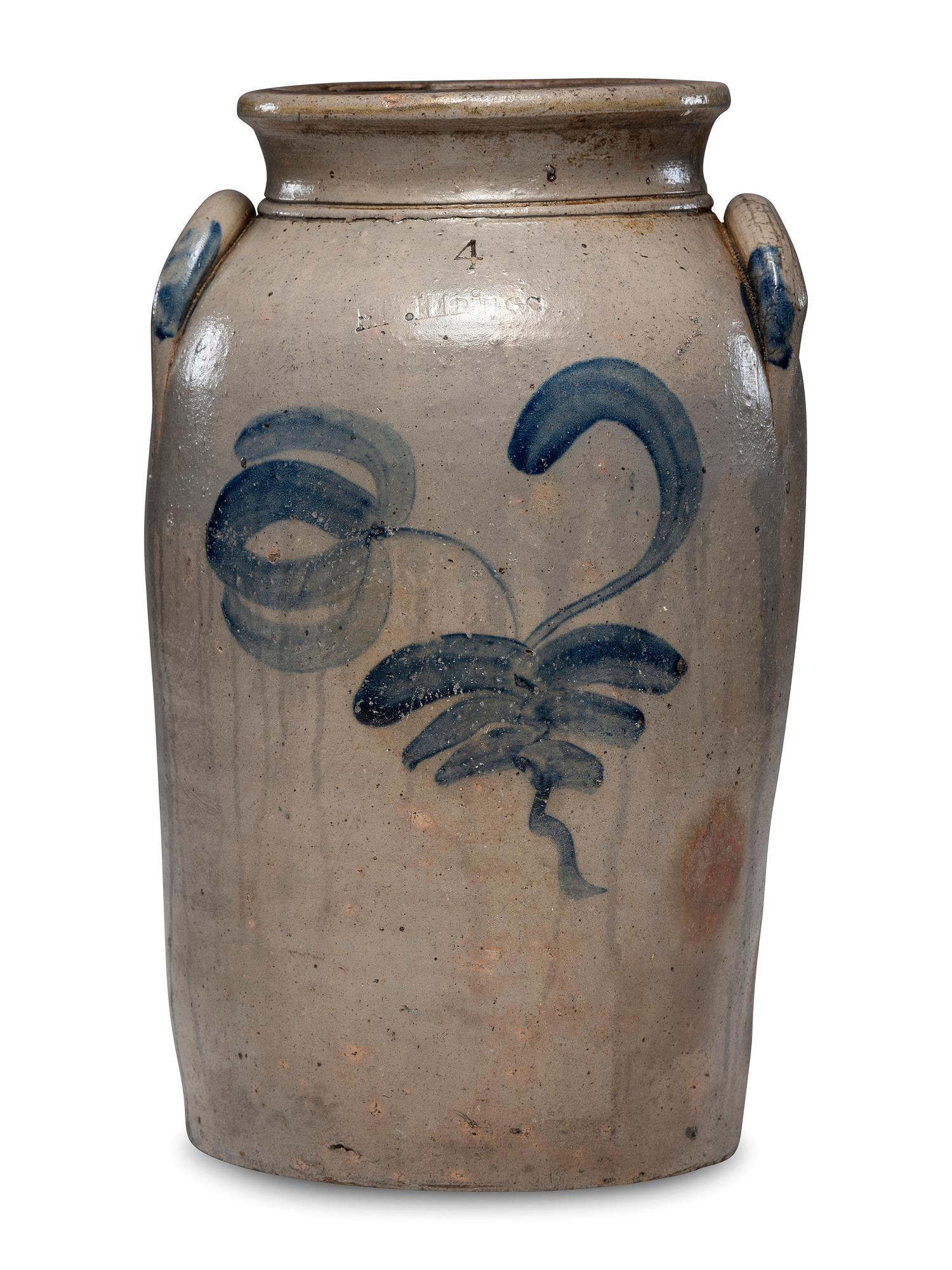 An H. Haines Four-Gallon Cobalt Decorated Stoneware Crock