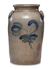 An H. Haines Four-Gallon Cobalt Decorated Stoneware Crock