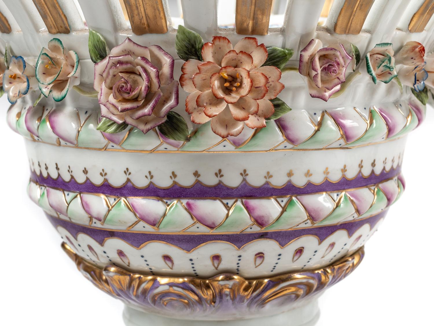 A Pair of German Polychrome Porcelain Centerpiece Baskets