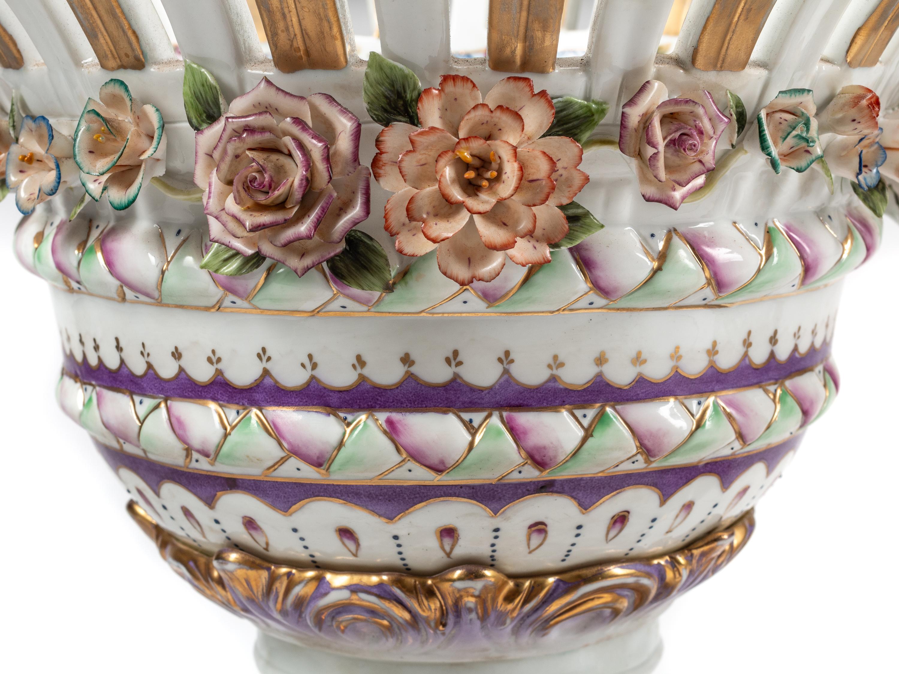 A Pair of German Polychrome Porcelain Centerpiece Baskets