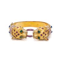 EMERALD, RUBY, DIAMOND, LAPIS LAZULI, AND YELLOW GOLD LEOPARD BANGLE BRACELET