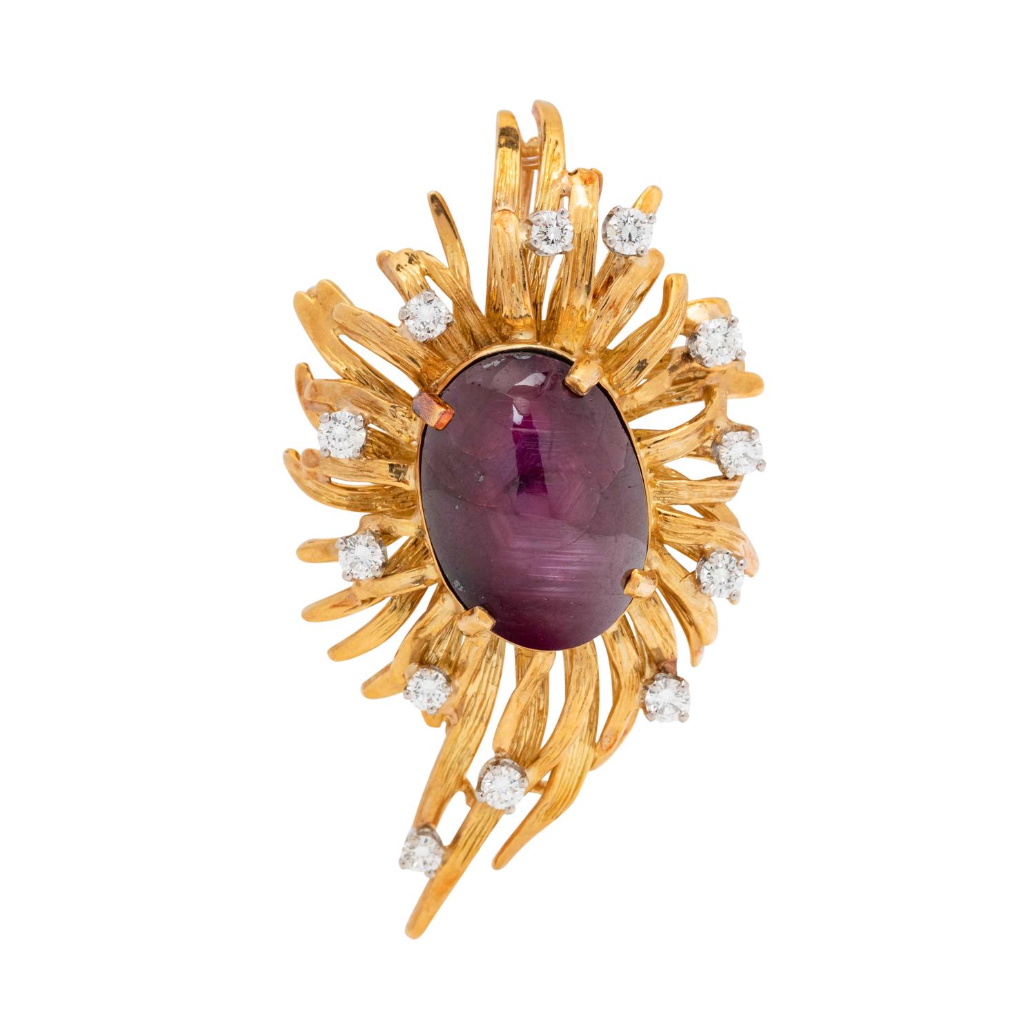 STAR RUBY AND DIAMOND PENDANT/BROOCH