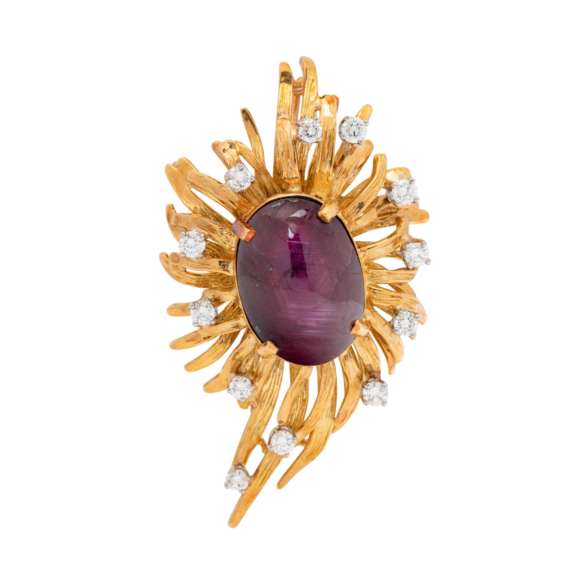 STAR RUBY AND DIAMOND PENDANT/BROOCH