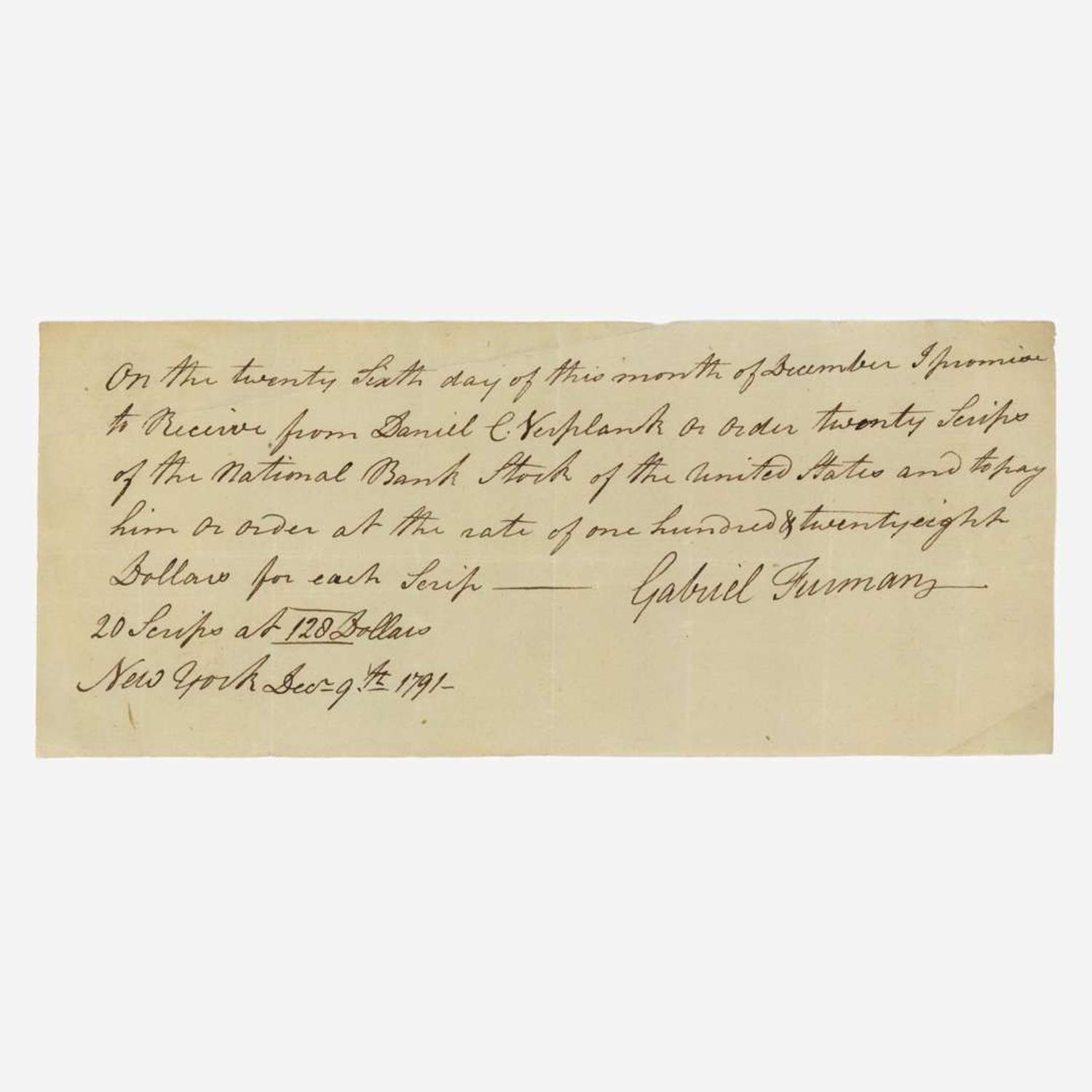 [Hamilton, Alexander] [First Bank of the United States] Manuscript Promissory Note