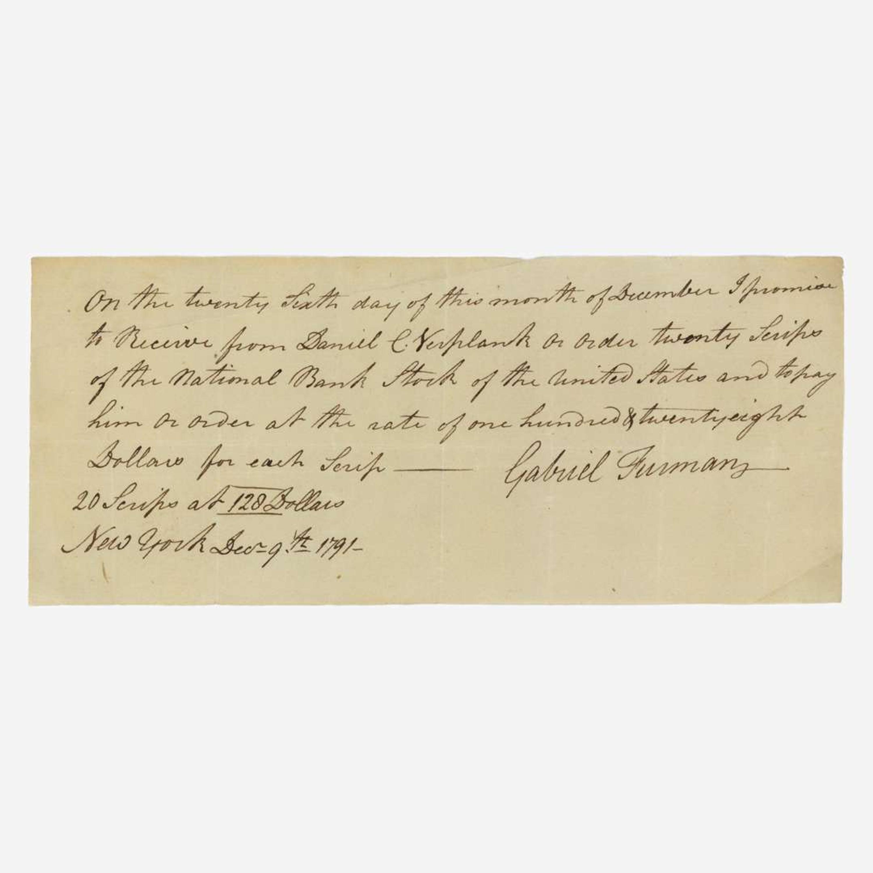 [Hamilton, Alexander] [First Bank of the United States] Manuscript Promissory Note