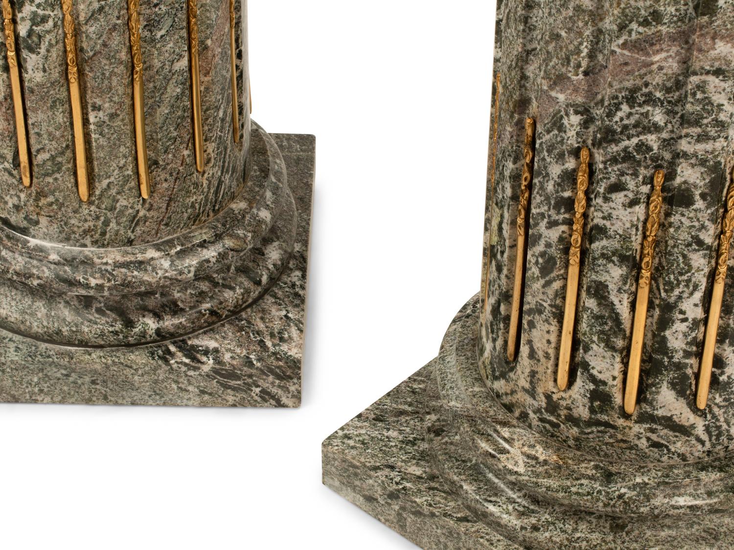 A Pair of Louis XVI Style Gilt Bronze Mounted Marble Pedestals