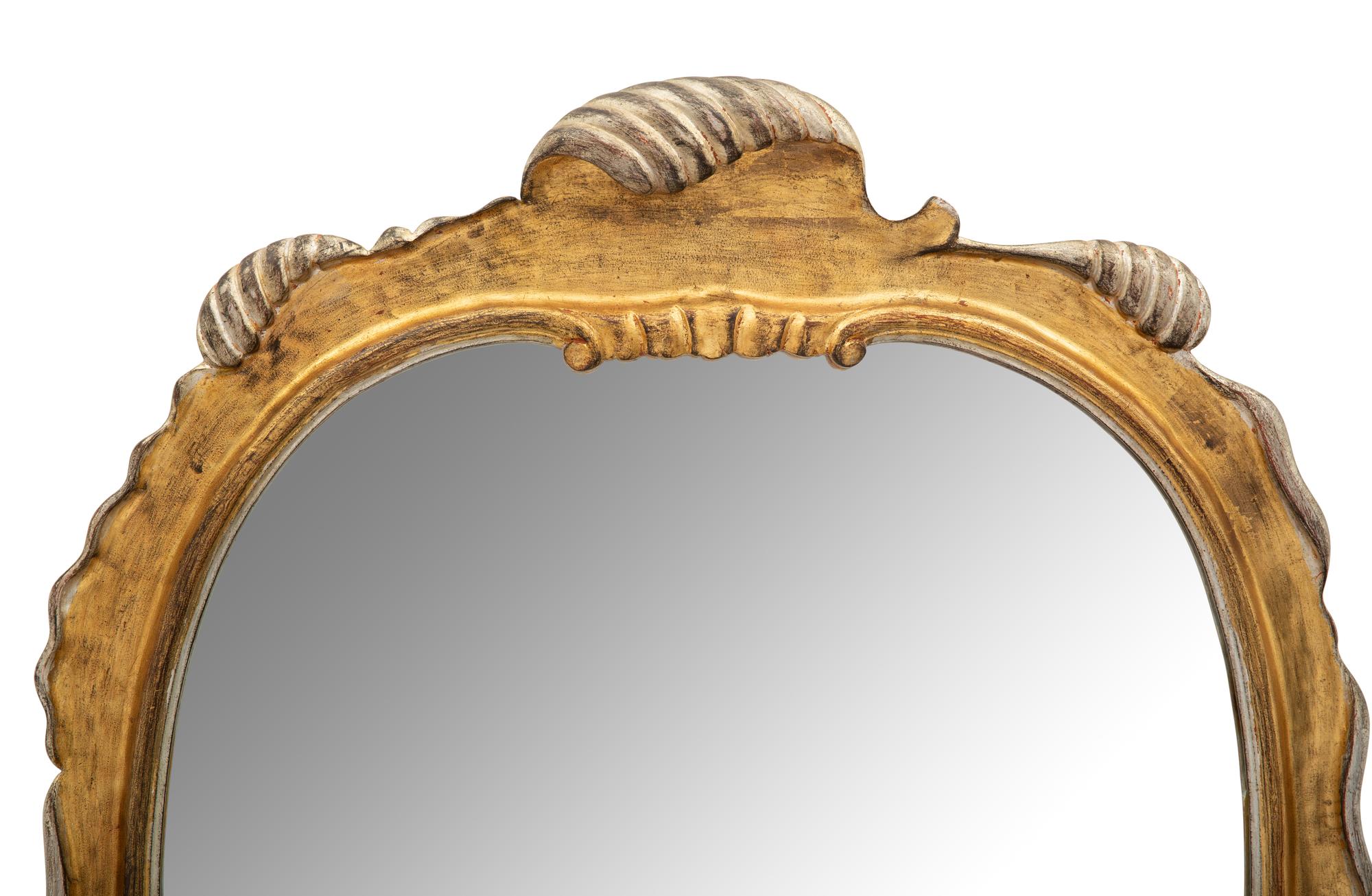 A Pair of Italian Silvered and Gilt Cartouche-Form Mirrors