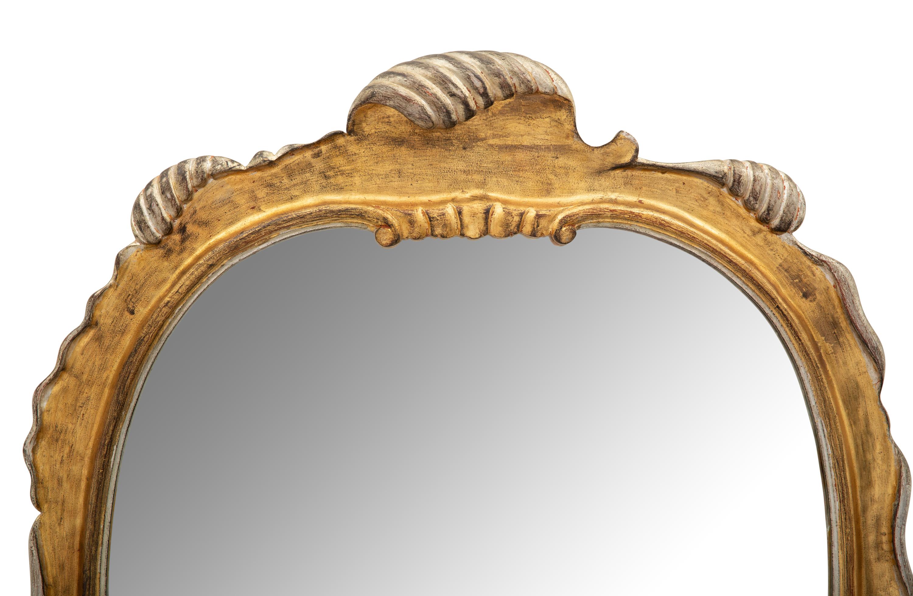 A Pair of Italian Silvered and Gilt Cartouche-Form Mirrors