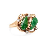 JADE, DIAMOND, AND GOLD EARRINGS AND RING