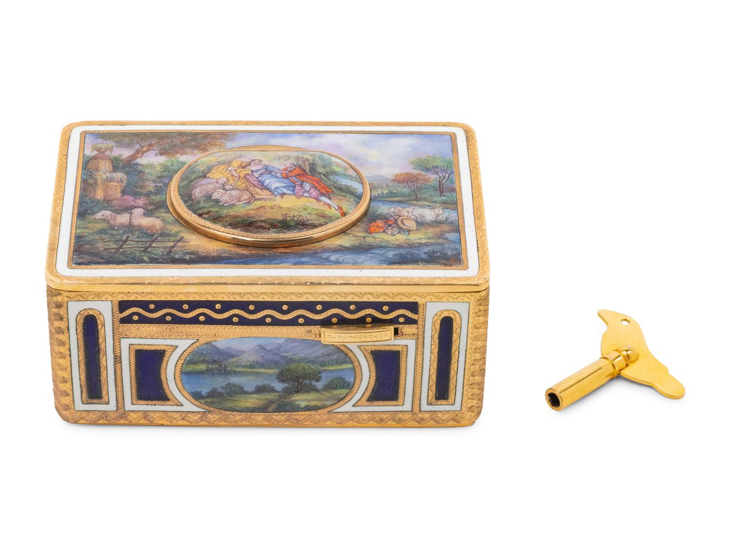 A Continental Enameled Singing Bird Automaton Box