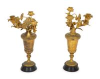 A Near Pair of French Gilt Bronze Floral Three-Light Candelabra