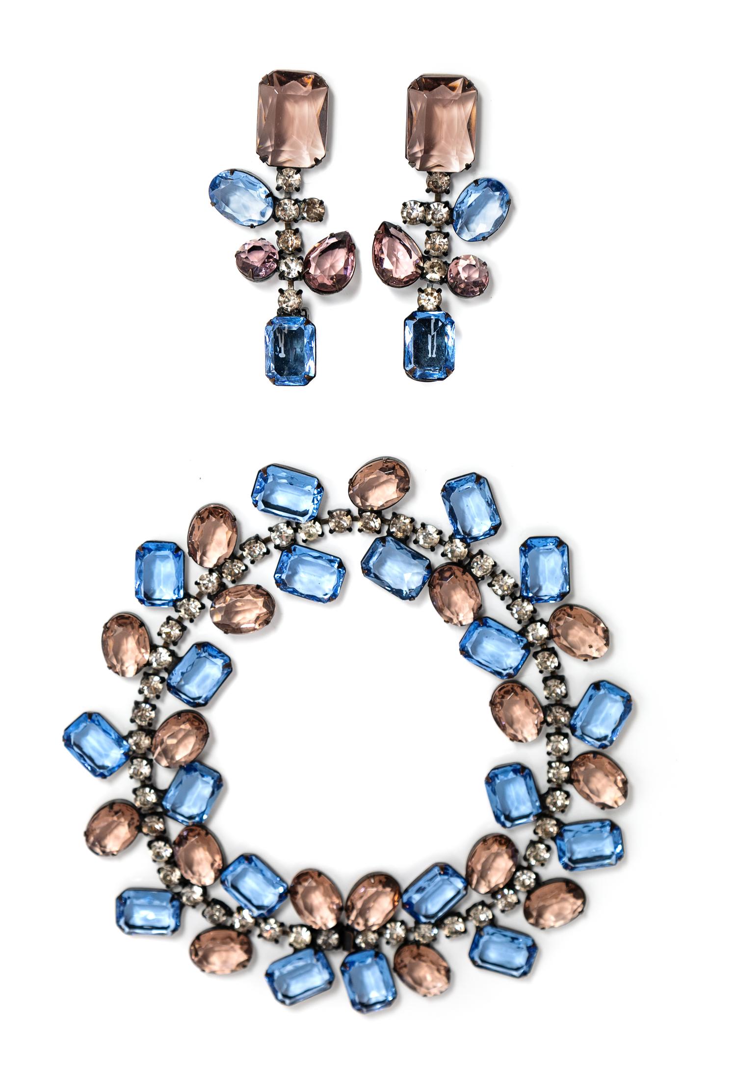 Rhinestone Necklace and Earrings, 1930-60s