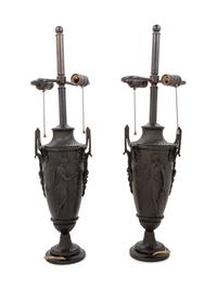 A Pair of Neoclassical Bronze Urns Mounted as Lamps