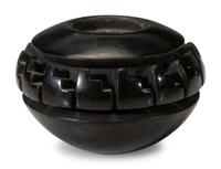 Carved Miniature Blackware Pottery Jar