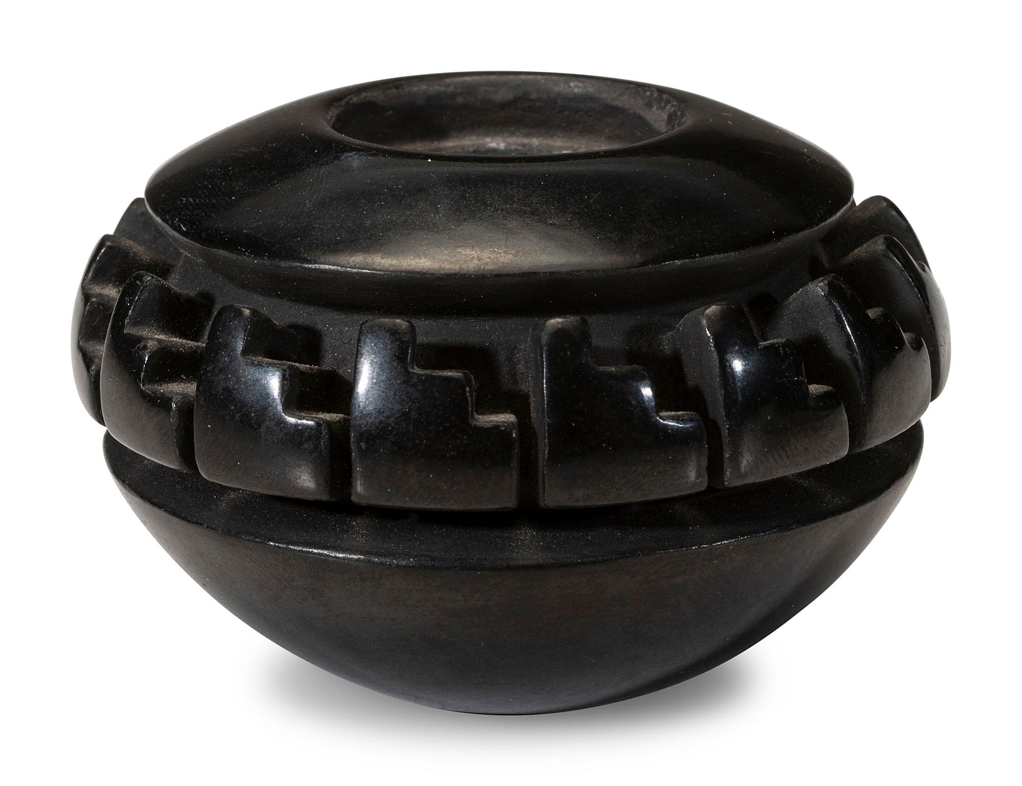 Carved Miniature Blackware Pottery Jar