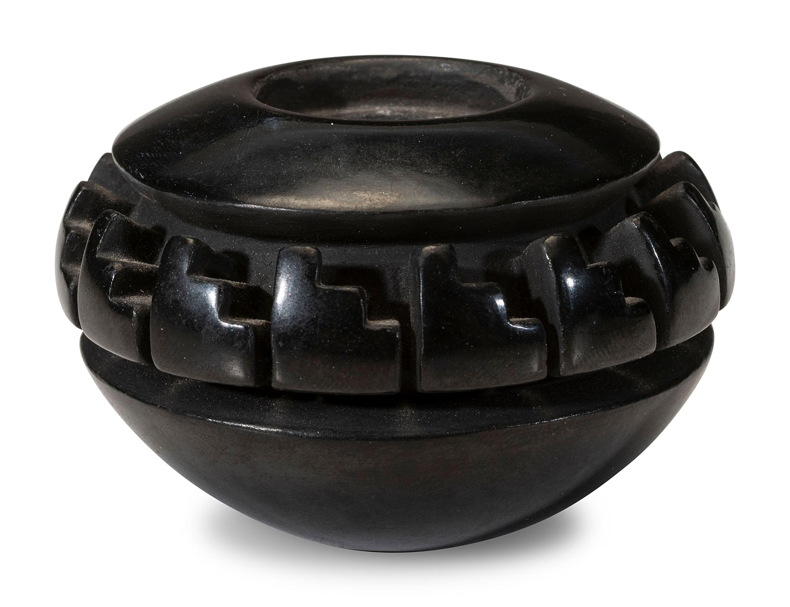 Carved Miniature Blackware Pottery Jar