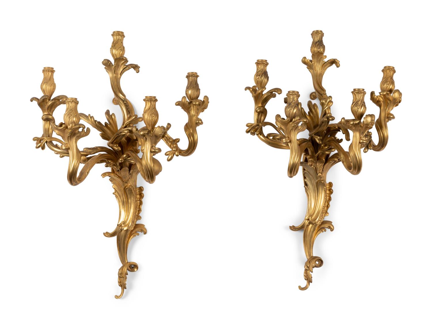 A Set of Four Louis XV Gilt Bronze Five-Light Sconces