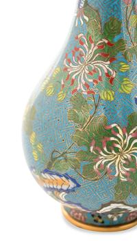 A Pair of Chinese Turquoise Ground Cloisonné Enamel Bottle Vases