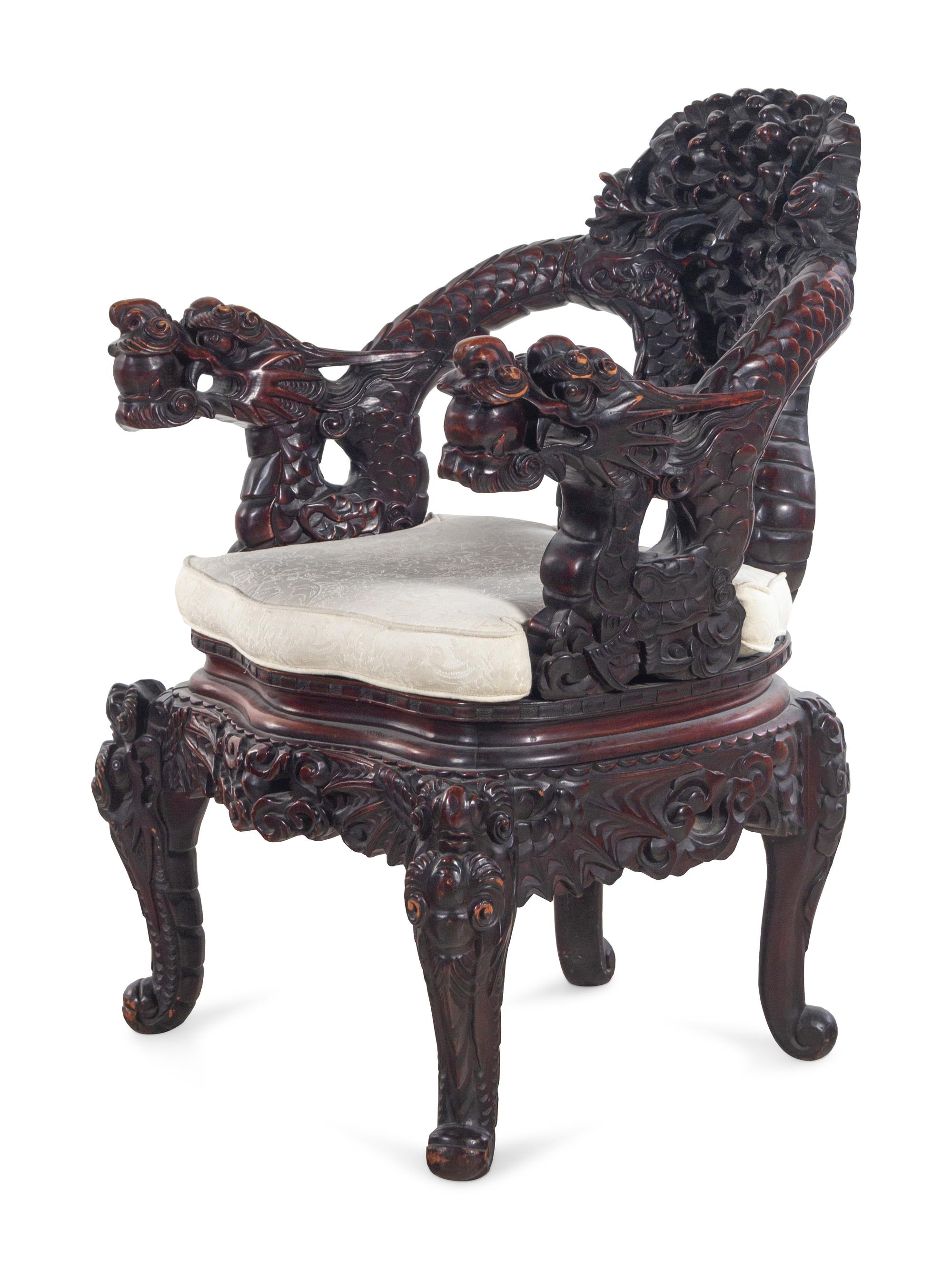 A Japanese Hardwood ‘Dragon’ Armchair