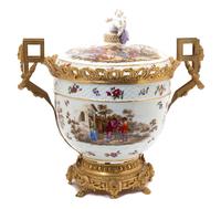 A Gilt Bronze Mounted German Porcelain Urn and Cover Height 20 inches. — 19TH CENTURY